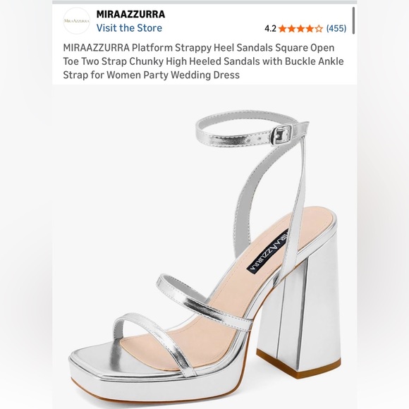 Silver Strappy Women's platform Heels size 8 party wedding 4 inch heel - Picture 6 of 8